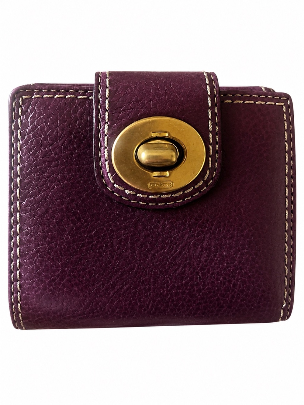 Coach Plum Pebbled Leather Wallet with Gold Turnlock - Picture 3 of 6